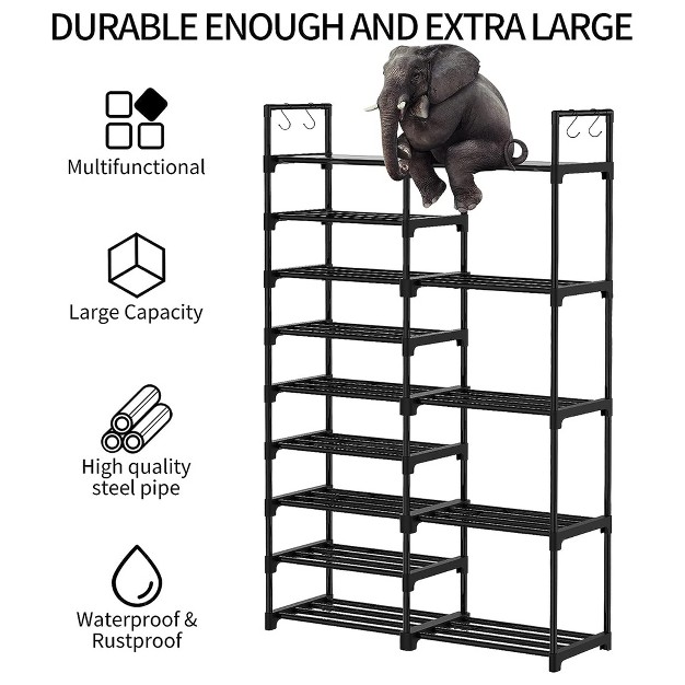 Wowlive 9 tier Large Stackable Metal Shoe Rack Shelf Storage Tower Unit Cabinet Organizer For Closets Fits 30 To 35 Pairs Black