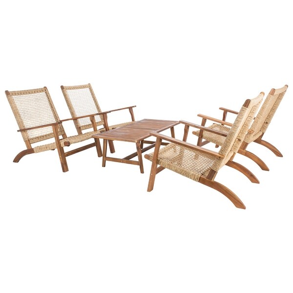 SAFAVIEH Outdoor Deven 5Piece Acacia Wood Coffee Set.