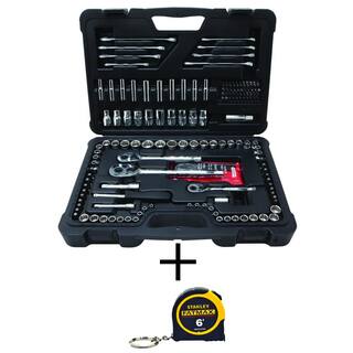 Stanley Mechanics Tool Set (173-Piece) and FATMAX 6 ft. x 12 in. Keychain Pocket Tape Measure STMT74857W706