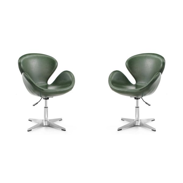 Raspberry Faux Leather Adjustable Swivel Chair in Forest Green and Polished Chrome (Set of 2)