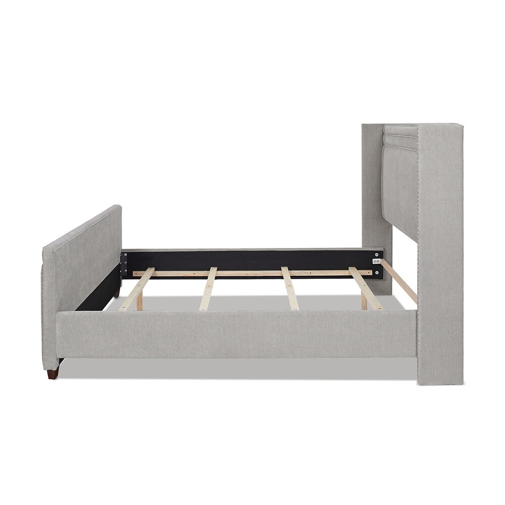 Elle Wingback Upholstered King Panel Bed