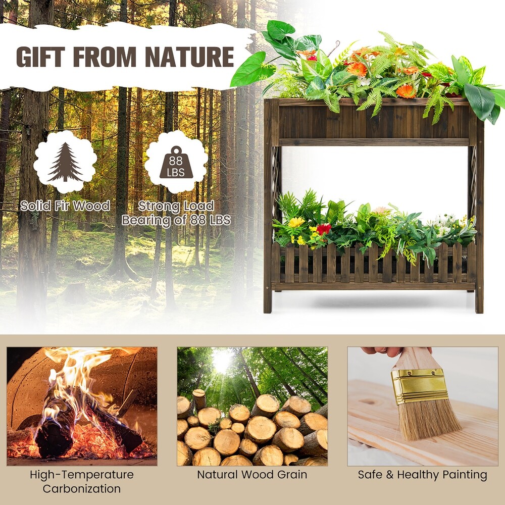 Costway 2 Tier Wood Raised Garden Bed Elevated Planter Box for   35.5''x 12''x 35.5''