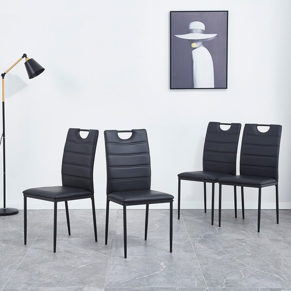 4 Pcs Leather Dining Chairs with Cushion and High Back， Metal Legs