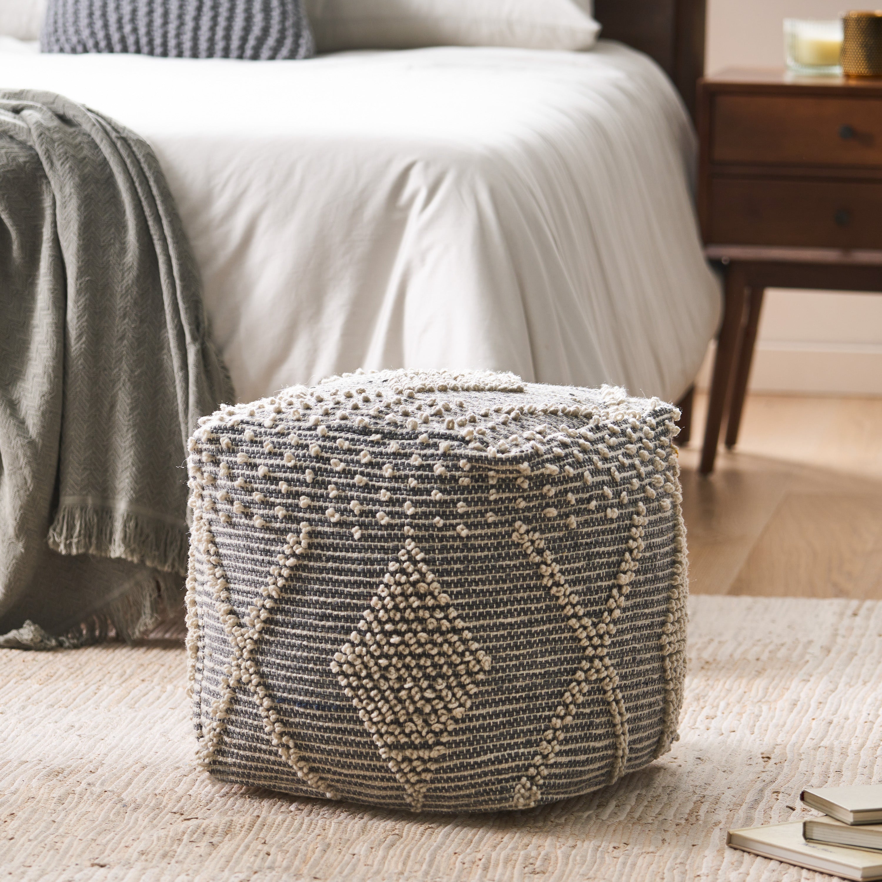 Dereka Contemporary Handcrafted Faux Yarn Pouf