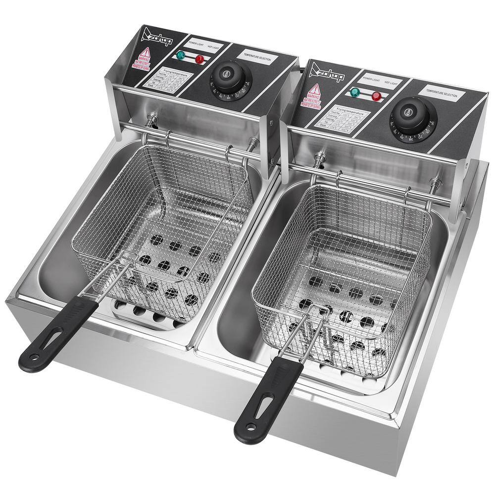 Winado 12.7 qt. Stainless Steel Electric Deep Fryer with Double Tanks 803844111921