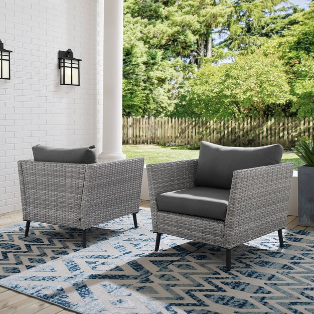 Richland 2pk Outdoor Wicker Armchairs Charcoal Crosley