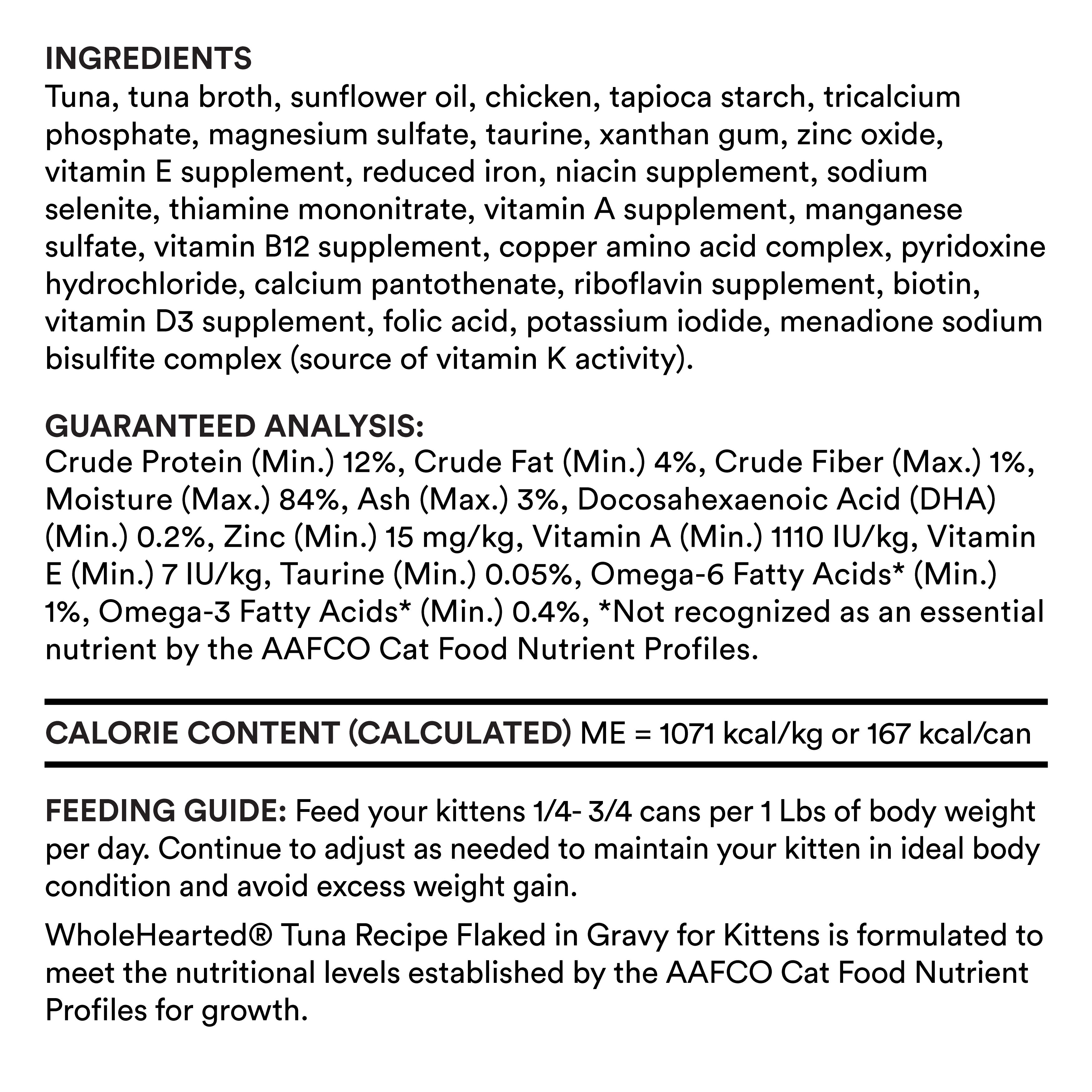 WHOLEHEARTED Canned Kitten Food - Grain Free Tuna Recipe Flaked in Gravy， 2.8 OZ， Case of 12