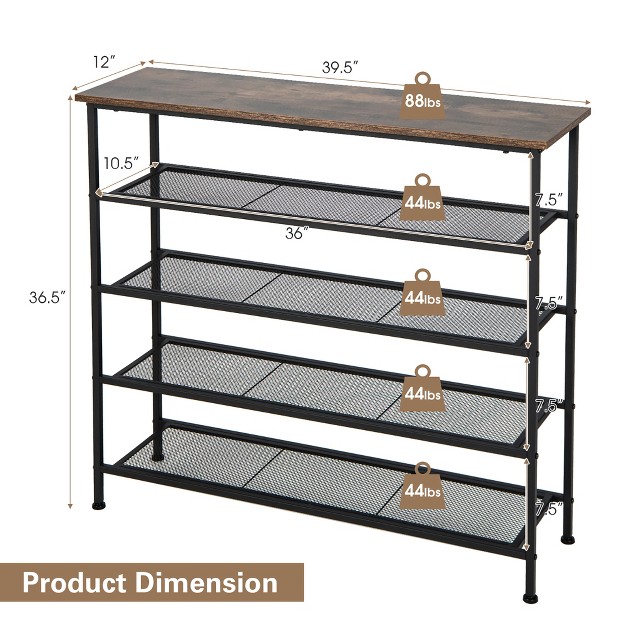 Shoe Rack 5 tier Shoe Storage Organizer W 4 Metal Mesh Shelves For 16 20 Pairs