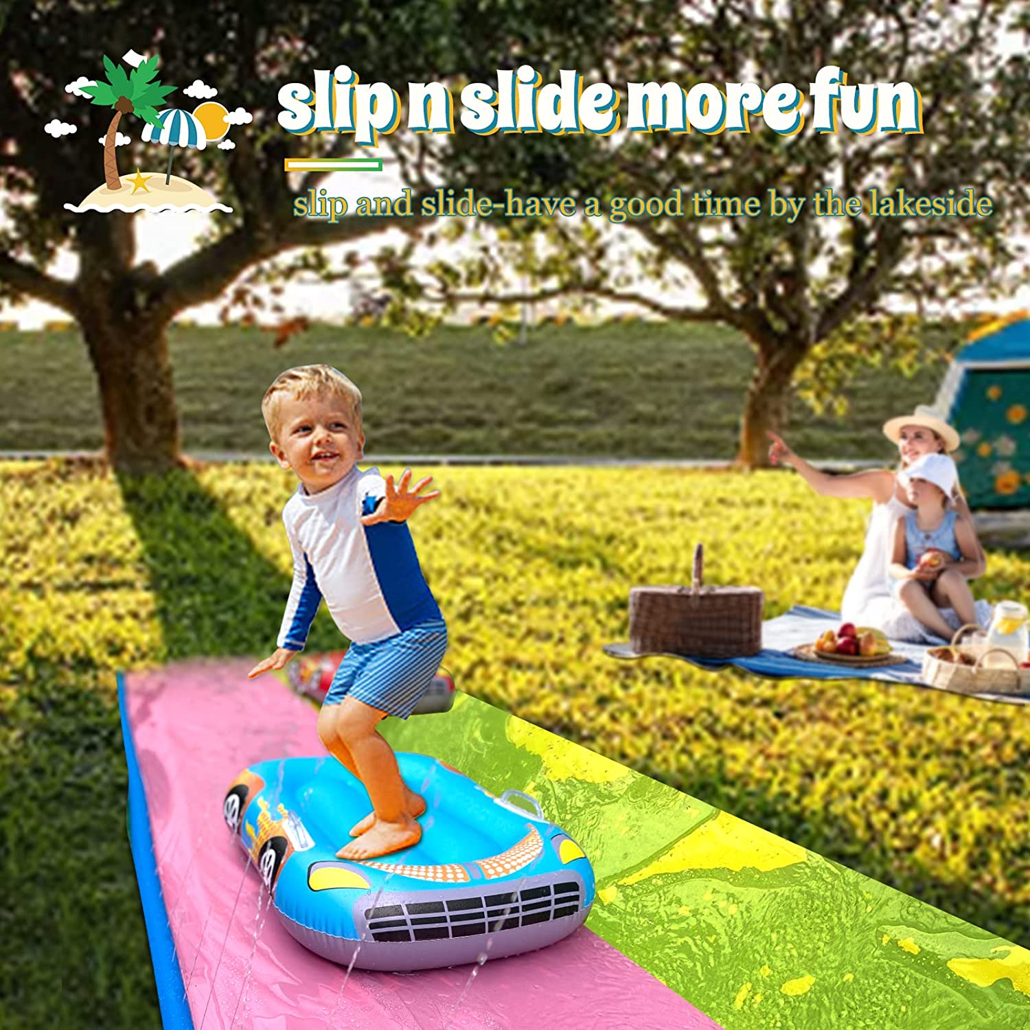 Lavinya Slip and Slide, with 2 Body board for Kids and Adults Loved With Sprinkler, Safe and Easy Use Fun Water Toys.