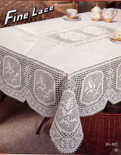 Sana Enterprises Vinyl Lace Crochet Tablecloth for Kitchen， Dining and Buffet， Floral， Stain Resistant，  White. 60”x90” Rectangle.