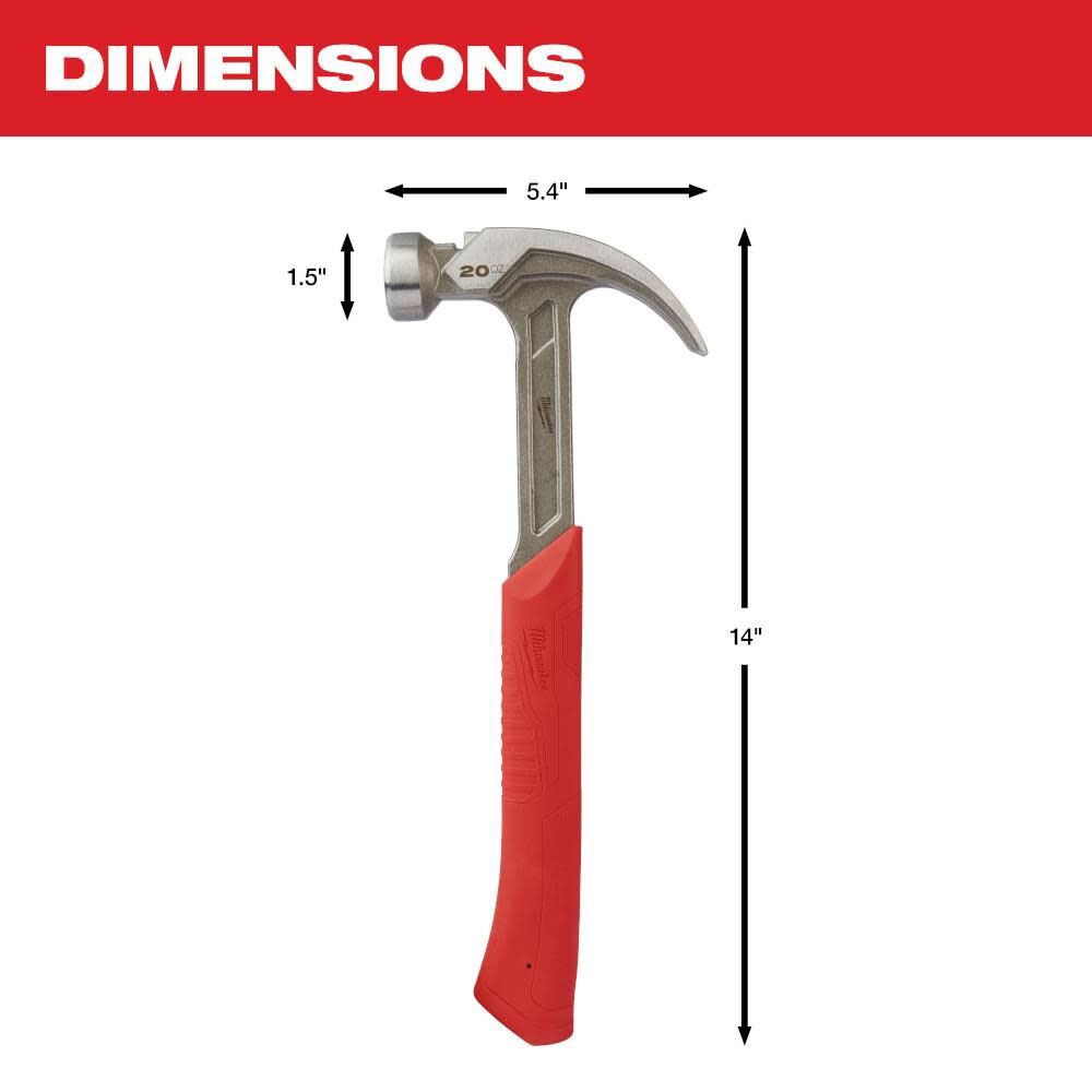 Milwaukee 20 oz Curved Claw Smooth Face Hammer 48-22-9080 from Milwaukee