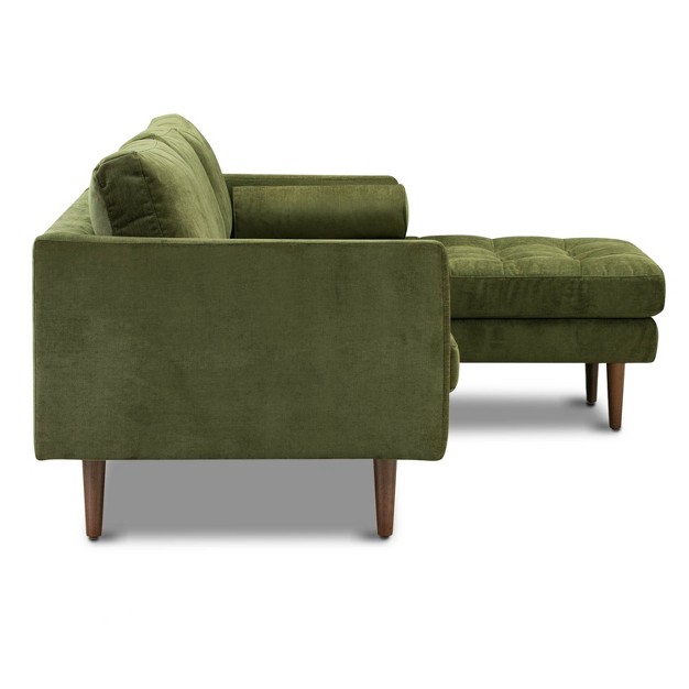 Florence Mid century Modern Velvet Right Sectional Sofa Distressed Green Velvet Poly amp Bark