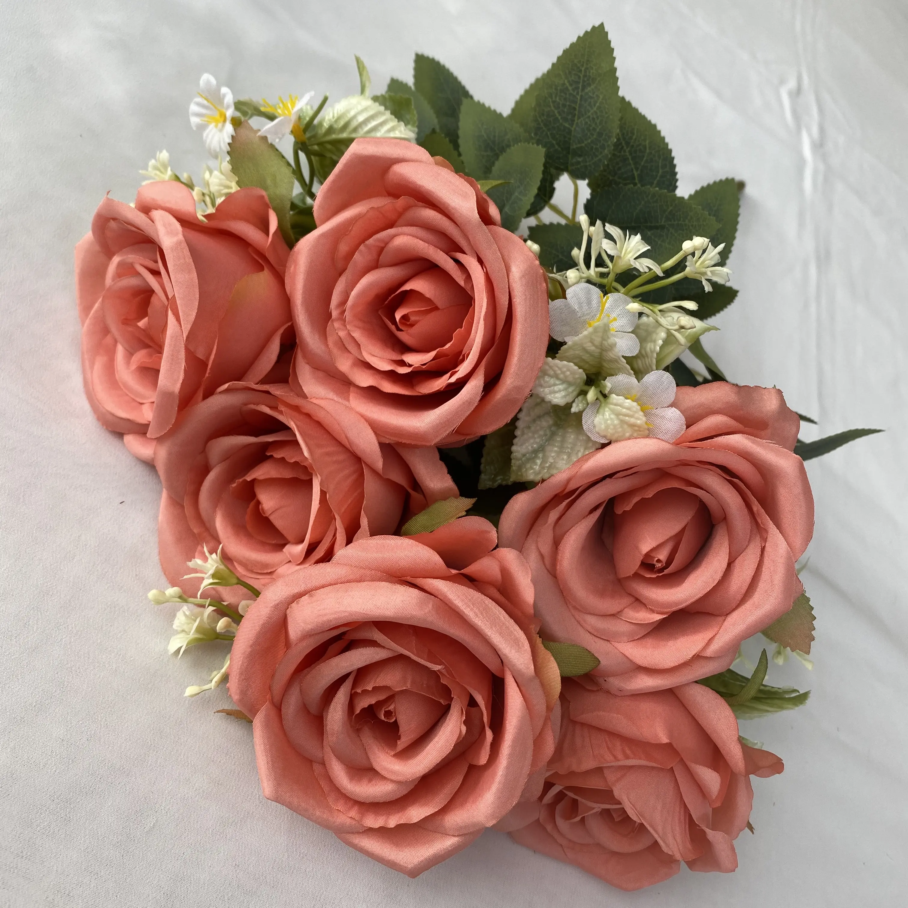 garden supplies Artificial Wedding Decoration Silk Rose Bouquets Flower 10 Heads Pink Rose Bouquet Floral Flowers