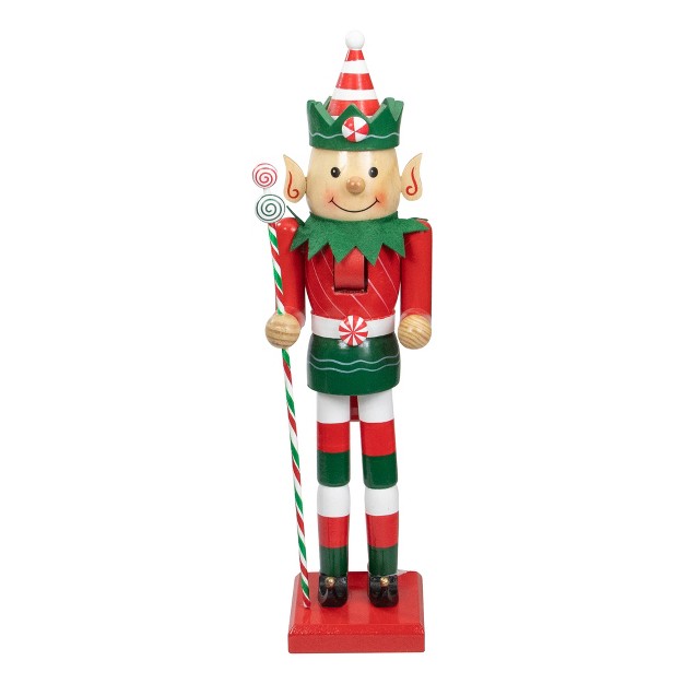 Red And Green Traditional Striped Elf Christmas Nutcracker