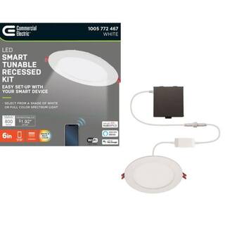 Commercial Electric 6 in. Smart Ultra Slim New Construction and Remodel RGB+W LED Recessed Kit Powered by Hubspace 50292