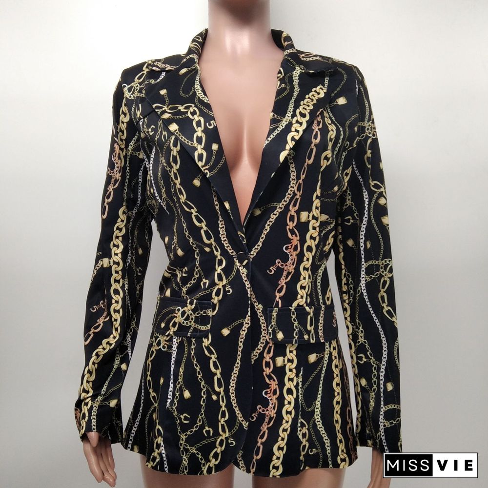 Elegant All Over Print Long Sleeve Blazer Jackets