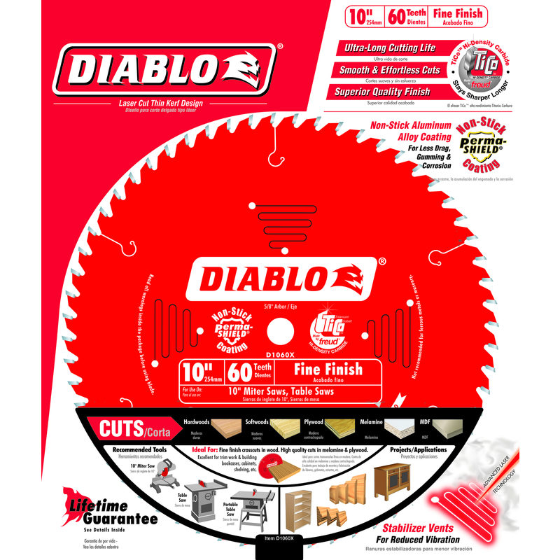 Diablo 10 in. D X 5/8 in. Carbide Circular Saw Blade 60 teeth 1 pk