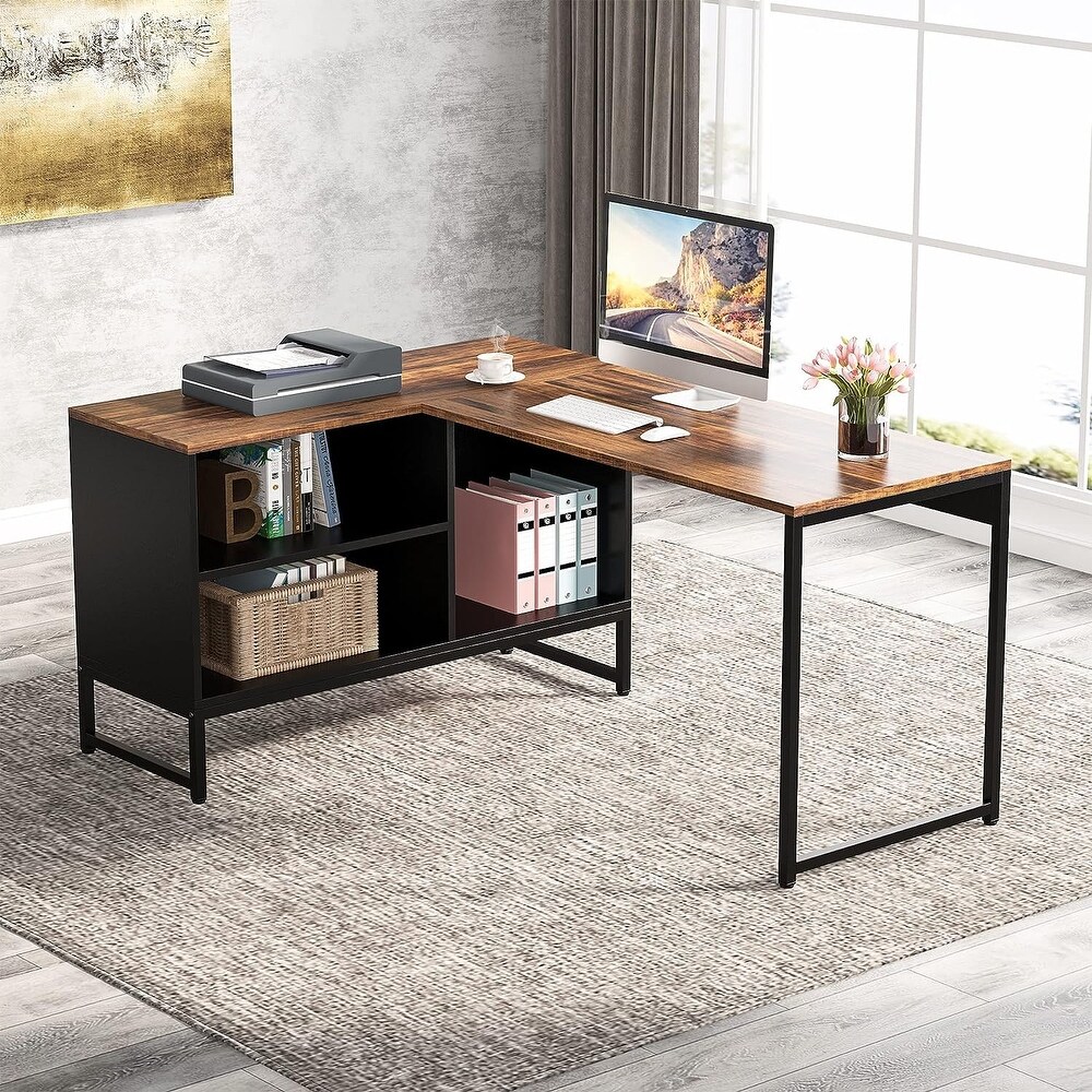 59 inch Reversible L Shaped Desk with Open File Cabinet