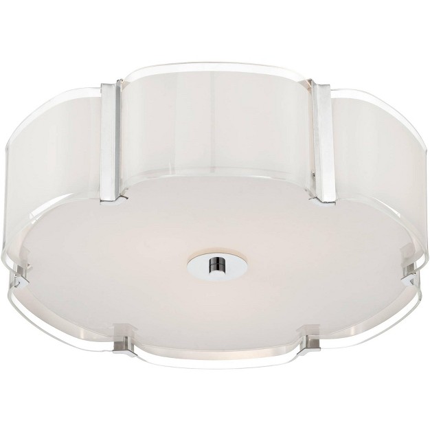 Wide Chrome 3 light White Glass Scalloped Edge Drum Shade For Bedroom House