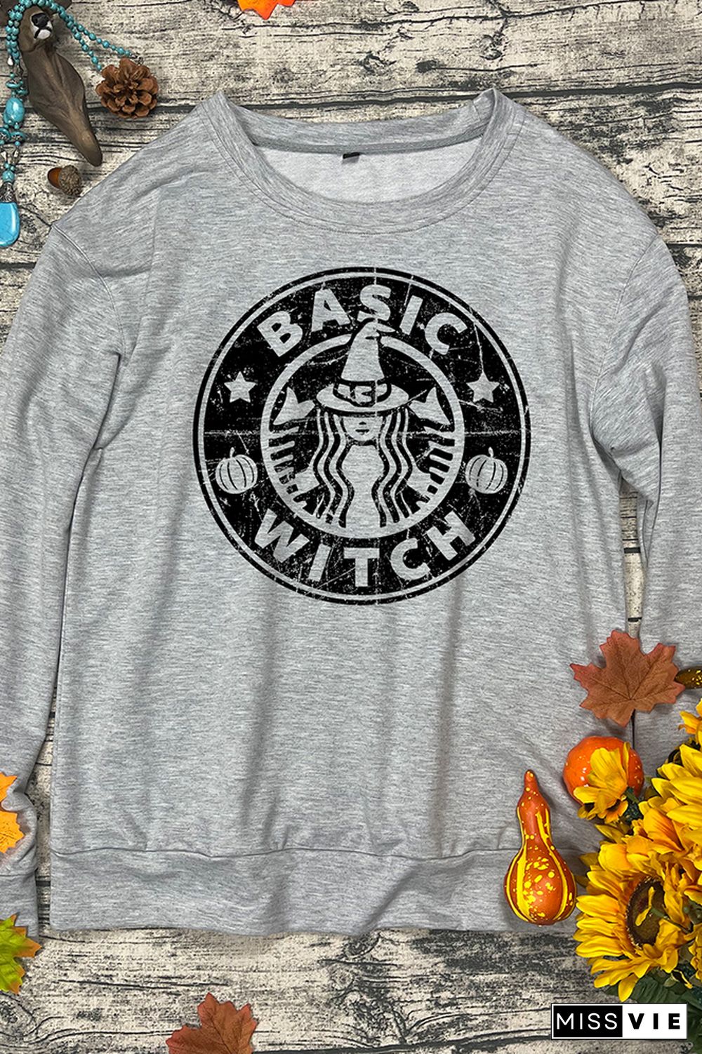 Basic Witch Print O-neck Long Sleeve Sweatshirts Women Wholesale