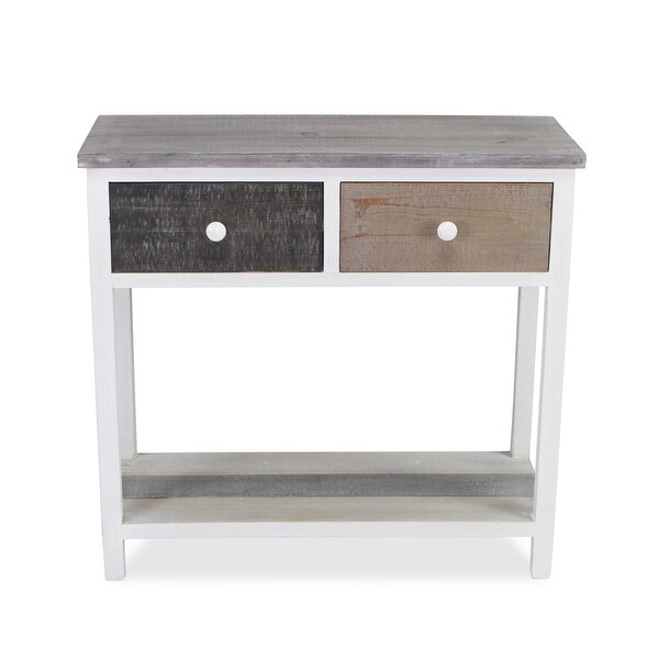 Distressed Gray and White Table with 2 Drawers and Bottom Shelf - 32 W x 13 D x 30 H