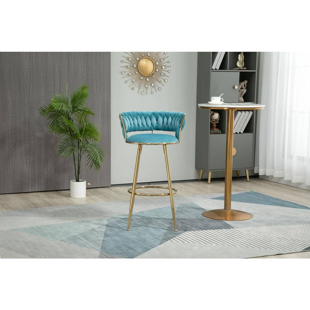 ZIRUWU 35.04 in.Blue Metal Bar Stool with Back and Footrest Counter Height Bar Chairs ZZQ-JBY721A16