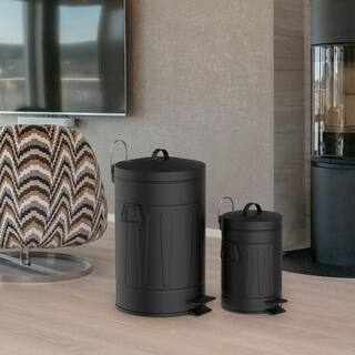 Innovaze 3.2 Gal.12-Liter and 0.8 Gal. 3-Liter Old Time New York Style Round Black Metal Step-on Trash Can Set MGCS-AP1802