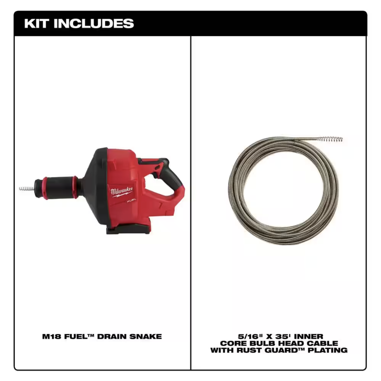 Milwaukee M18 FUEL 18-Volt Lithium-Iron Cordless Plumbing Drain Snake Auger with w/ CABLE DRIVE and 5/16 in. x 35 ft. Cable