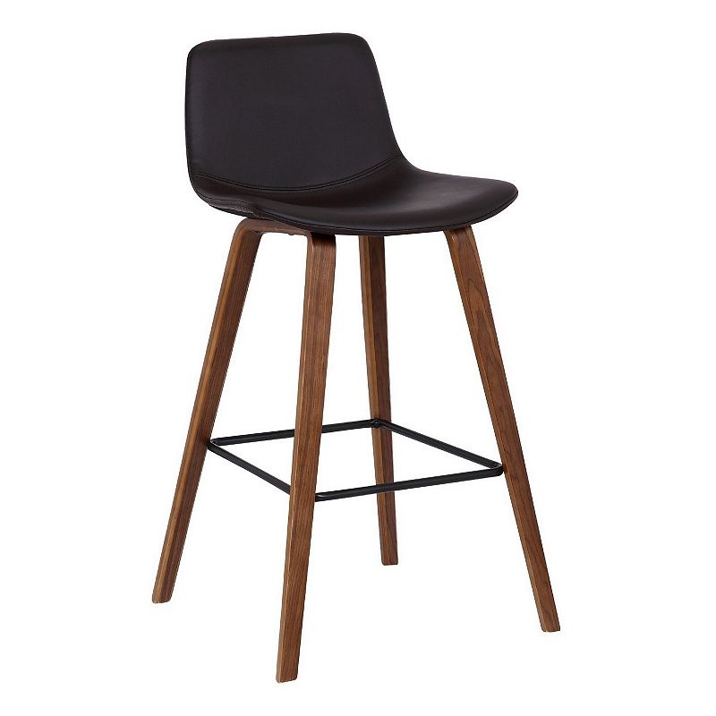 35 Inch Wooden Barstool with Leatherette Seat， Brown