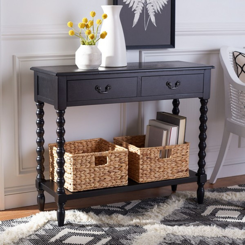 Paris 2 Drawer Console Table Black   Traditional   Console Tables   by AED Luxury Home Decor  Houzz