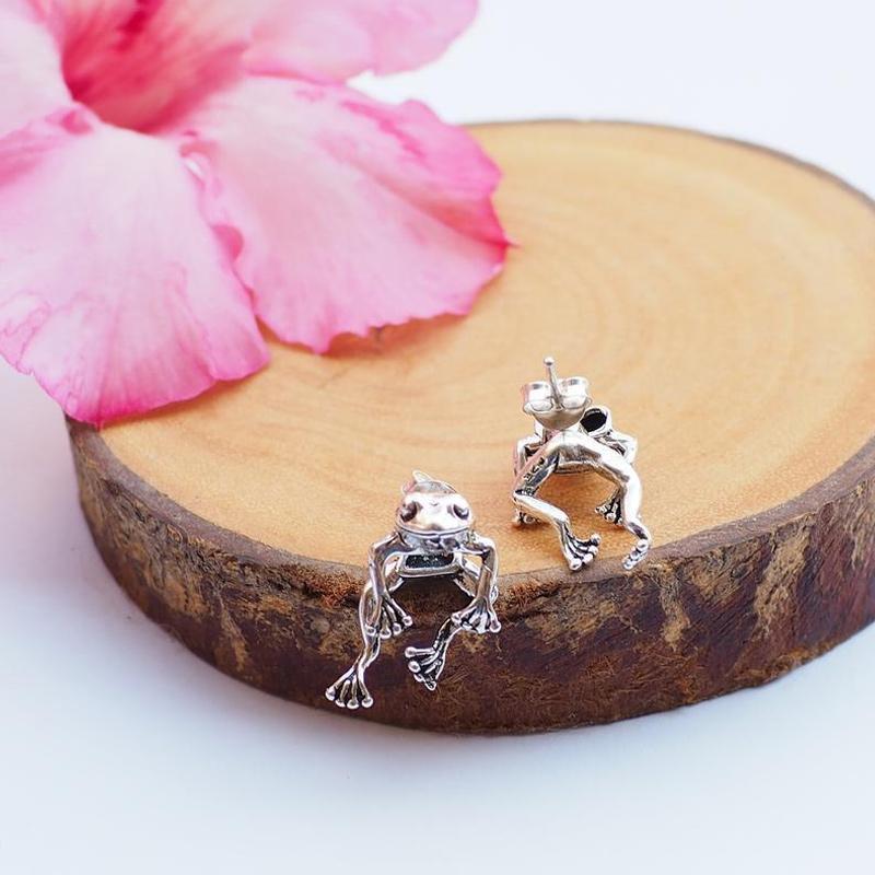 Frog Lover Jewelry,Vintage silver frog earrings