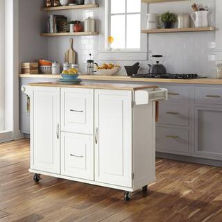 HOMESTYLES Dolly Madison White Kitchen Cart with Natural Wood Top 4516-95