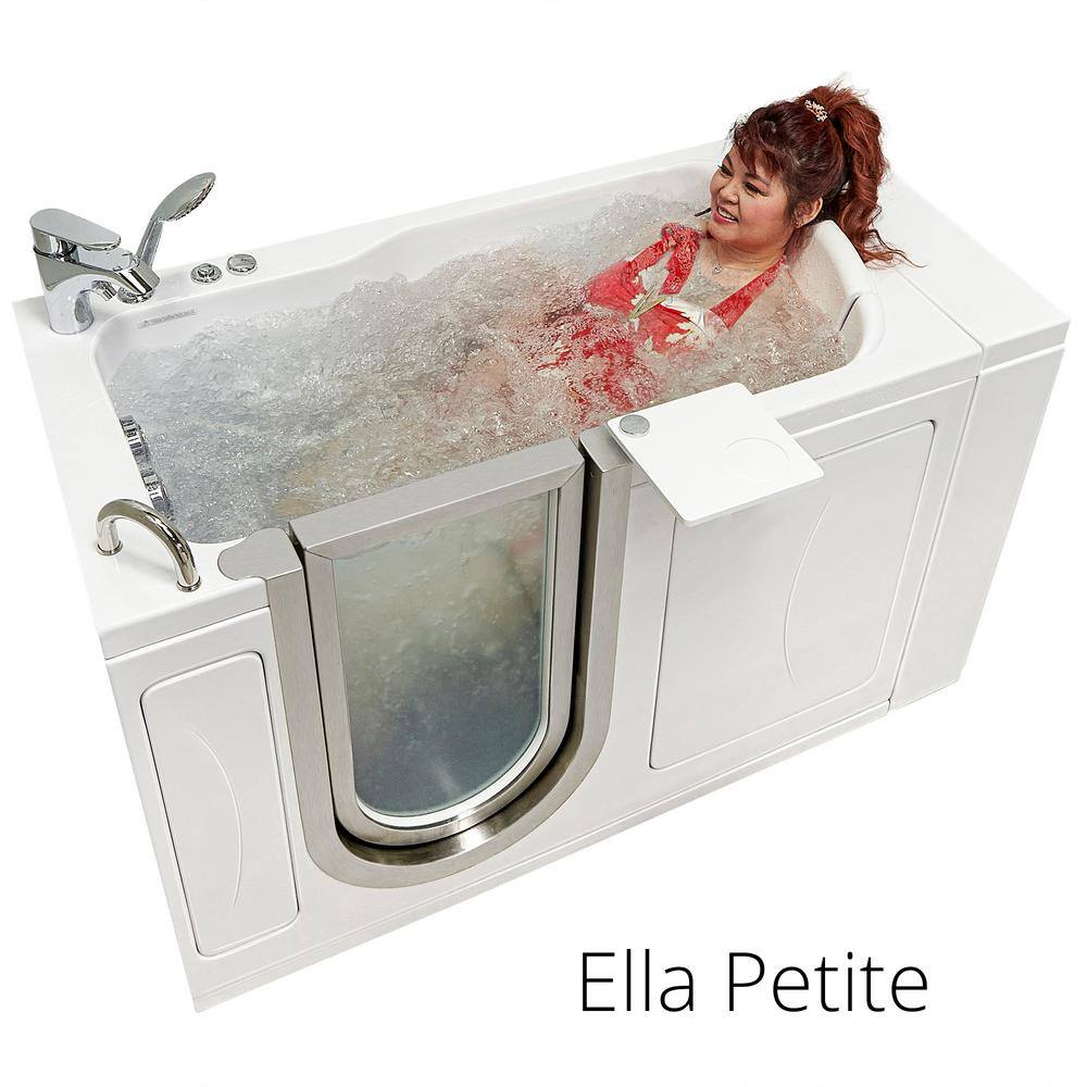 Ella Petite 52 in. x 28 in. Acrylic Walk-In Whirlpool Bathtub in White with 2 Piece Fast Fill Faucet LHS 2 in. Dual Drain H31672P