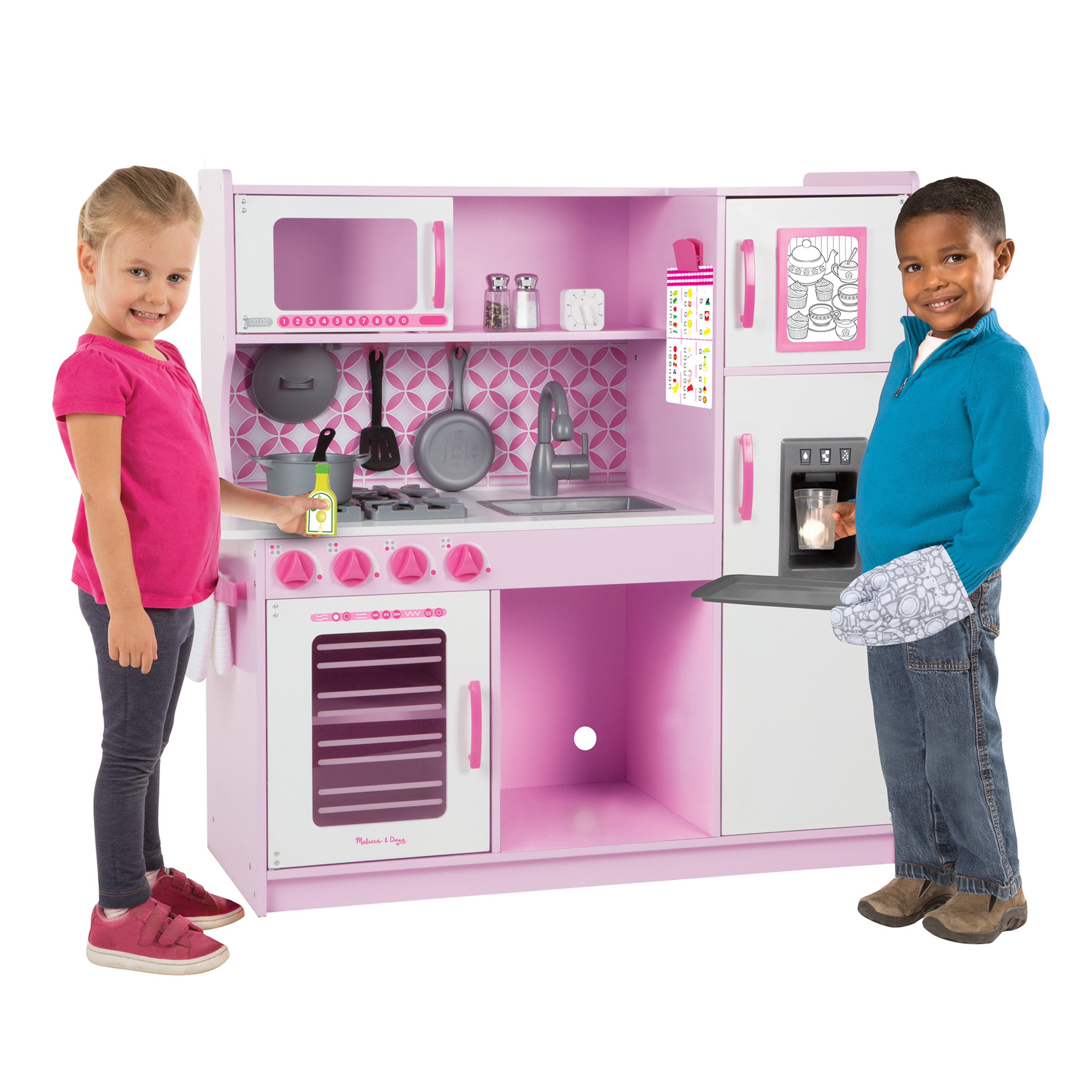 Melissa and Doug Wooden Chef’s Pretend Play Toy Kitchen With “Ice” Cube Dispenser – Cupcake Pink/White