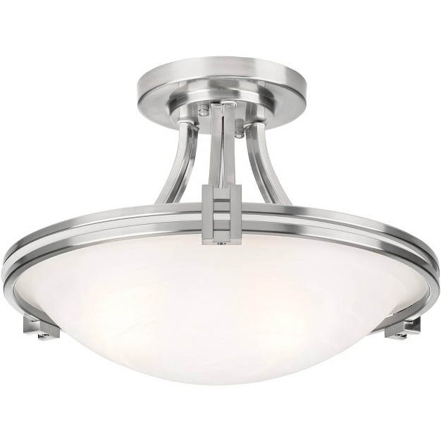 Wide Brushed Nickel 2 light White Marbleized Glass Bowl For Bedroom Kitchen