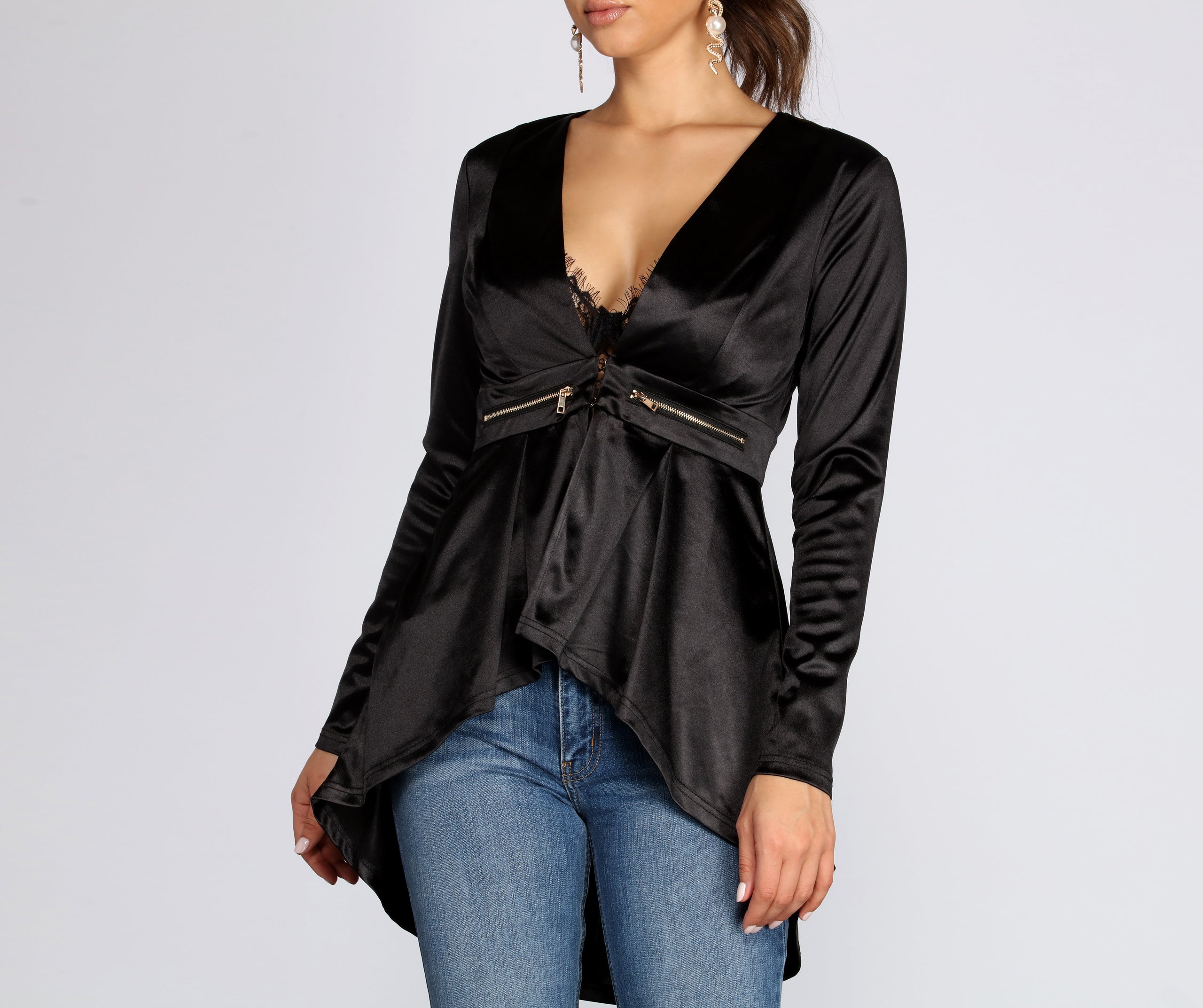 Satin Peplum High-Low Blazer