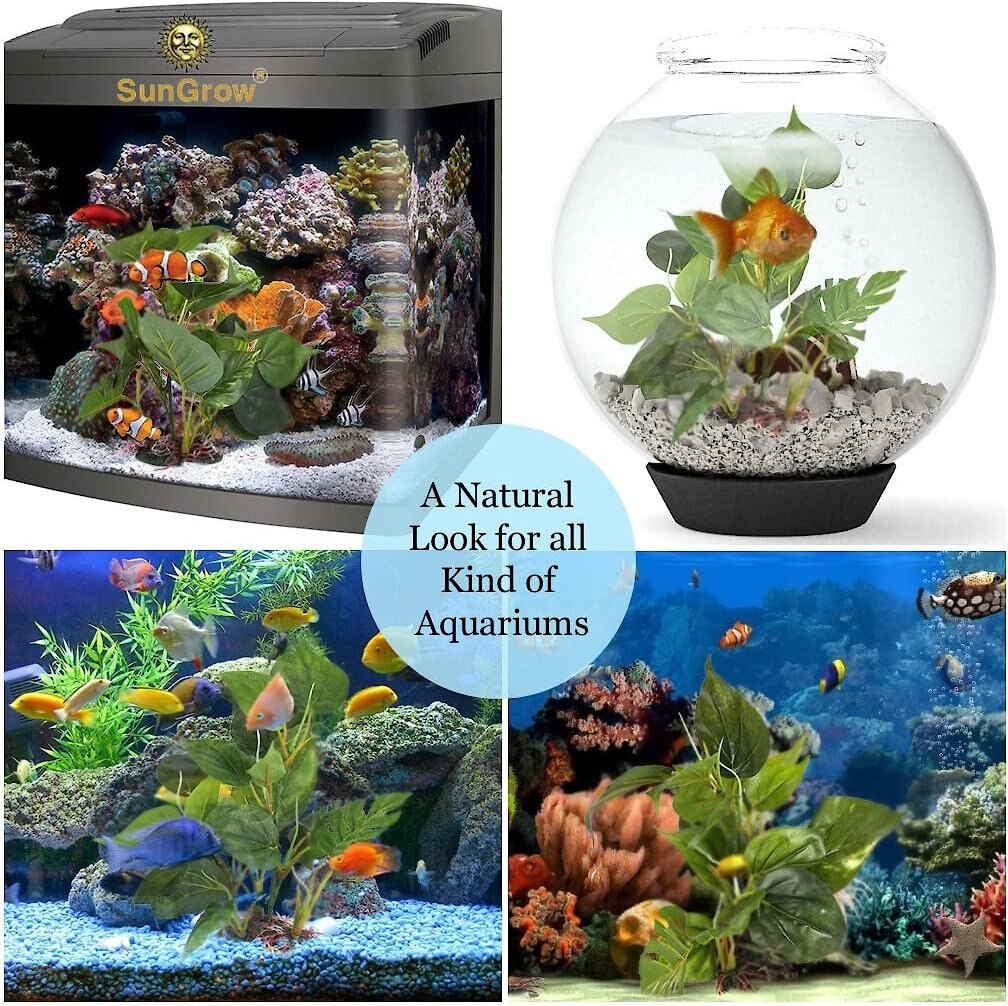 SunGrow Tall and Large Artificial Plastic Leaf Plants for Fish Aquarium Decoration and Reptile Hideout