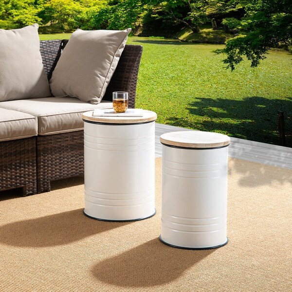 Set of 2 Indoor or Outdoor Farmhouse Enameled Storage Side Tables