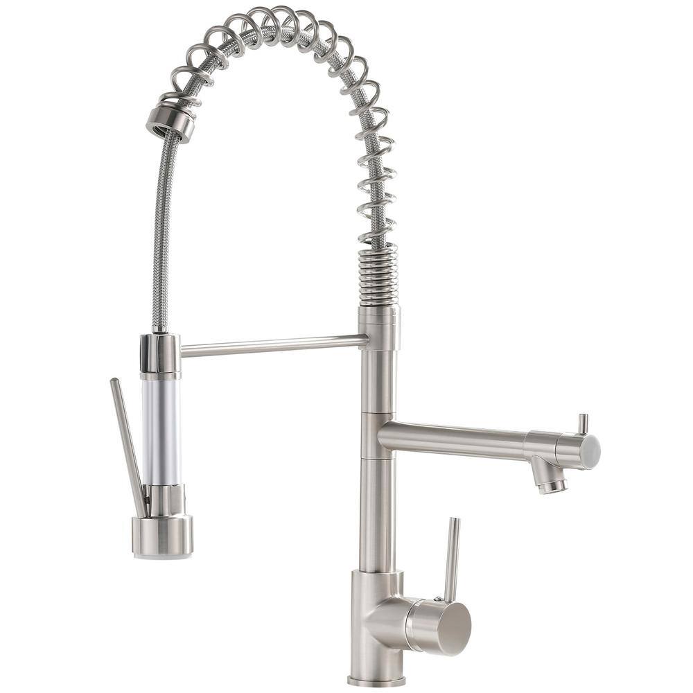 Fapully Commercial Single Handle Pull Down Sprayer Kitchen Faucet in Brushed Nickel Stainless Steel Spring Kitchen Sink Faucet DFA-1007N