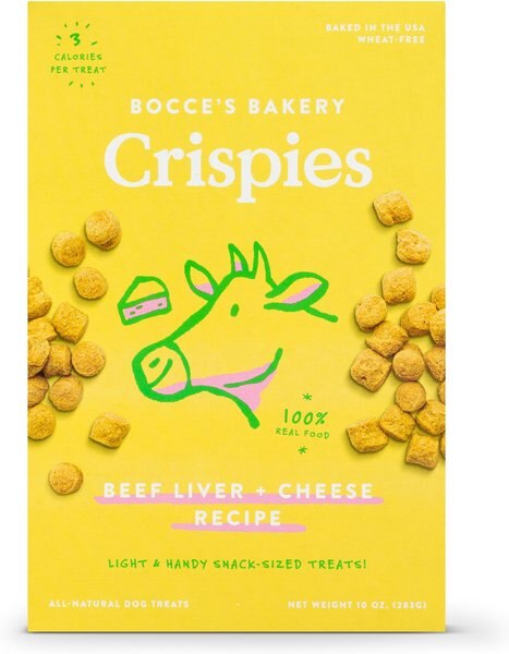 Bocce's Bakery Crispies Beef Liver and Cheese Recipe Dog Treats， 10-oz box