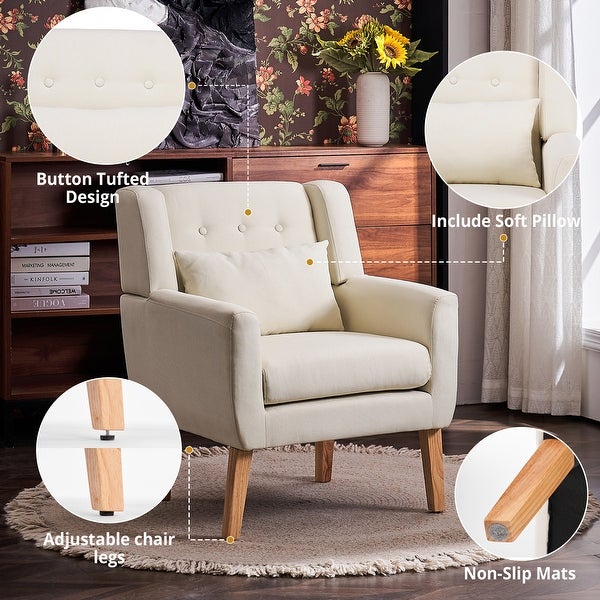 Wooden Upholstered Accent Chair Solid Armchair