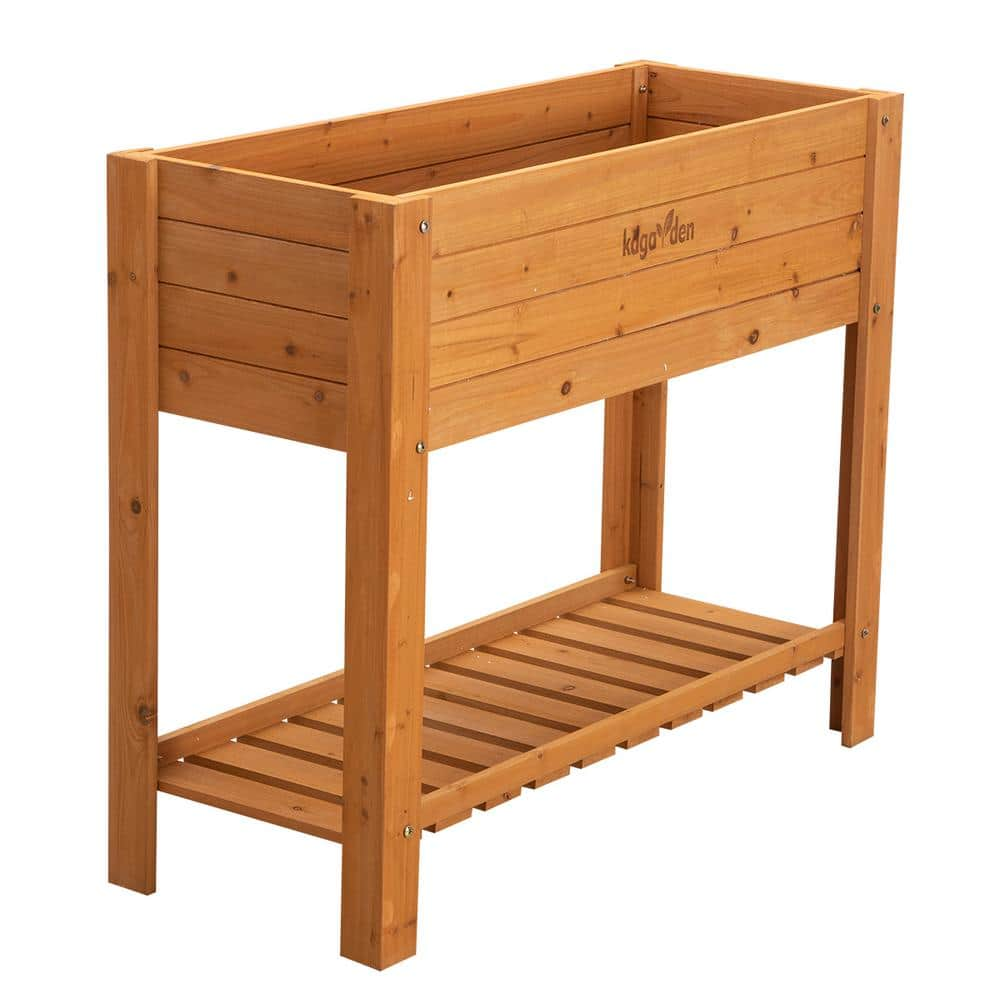 kdgarden Elevated Cedar Wood Raised Garden Bed with Shelf Outdoor Planter Box KD-WF-G