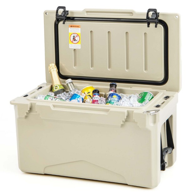 Costway 30 Qt Rotomolded Cooler Portable Ice Chest Ice Retention For 5 7 Days Charcoal tan