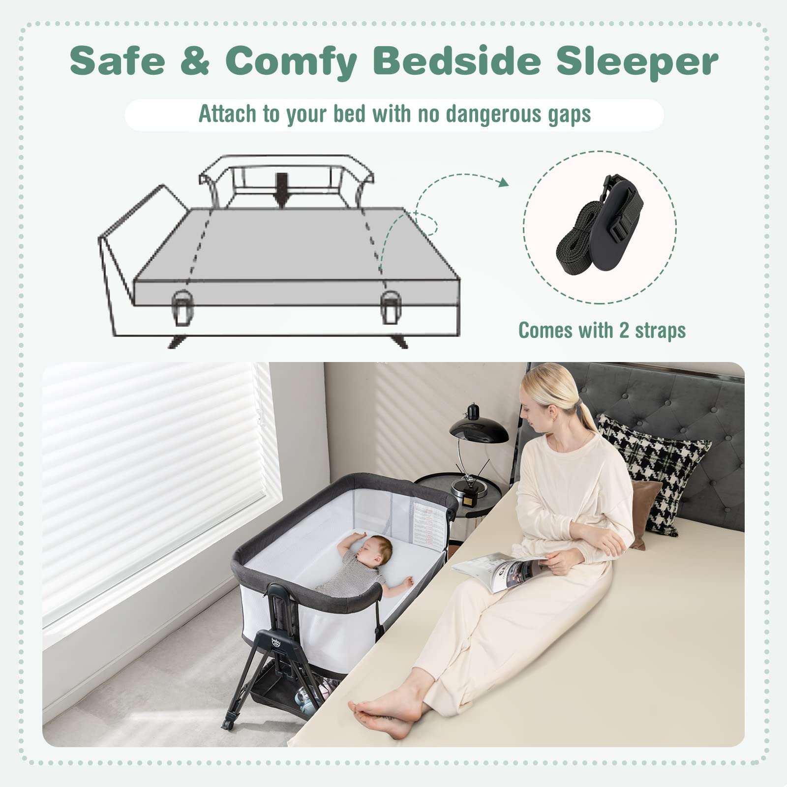 Costzon Bassinet Bedside Sleeper, Easy Folding Baby Crib