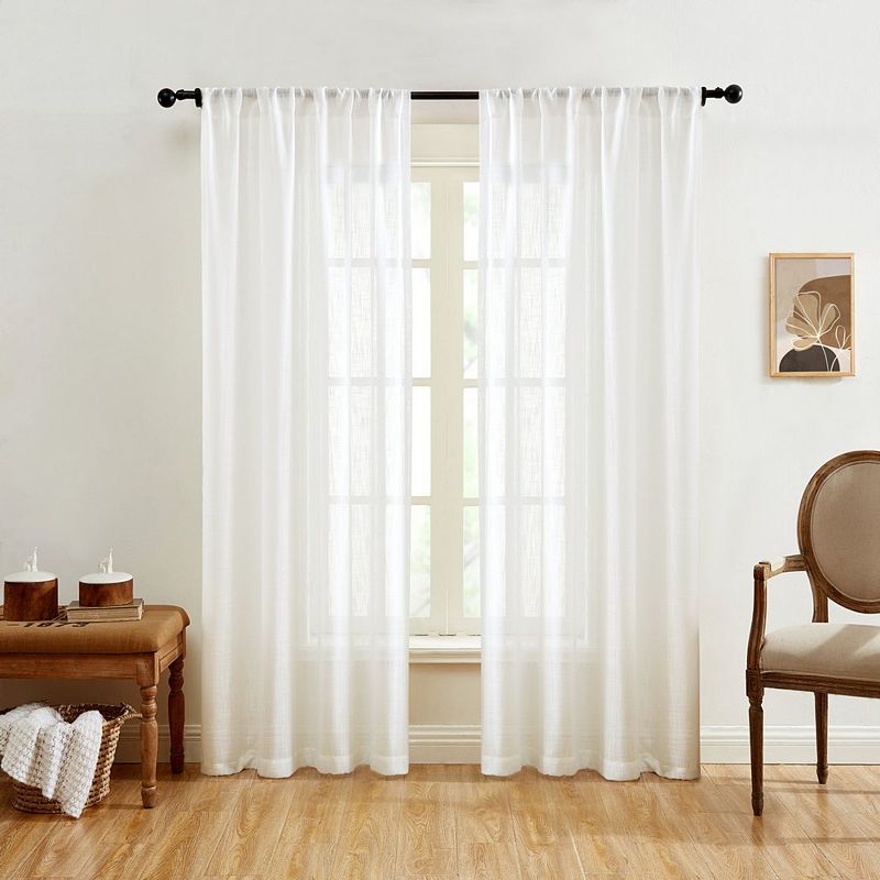 THD Linda Faux Linen Textured Semi Sheer Window Rod Pocket Thick Curtains Drapery Panels， Pair