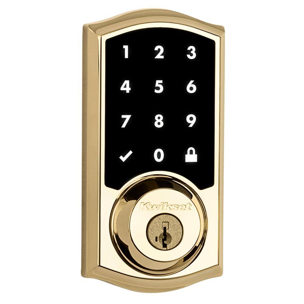 Kwikset SmartCode 916 Zigbee 3.0 Touchscreen Lifetime Polished Brass Single Cylinder Keypad Electronic Deadbolt with SmartKey 916TRTSZB3.0L03