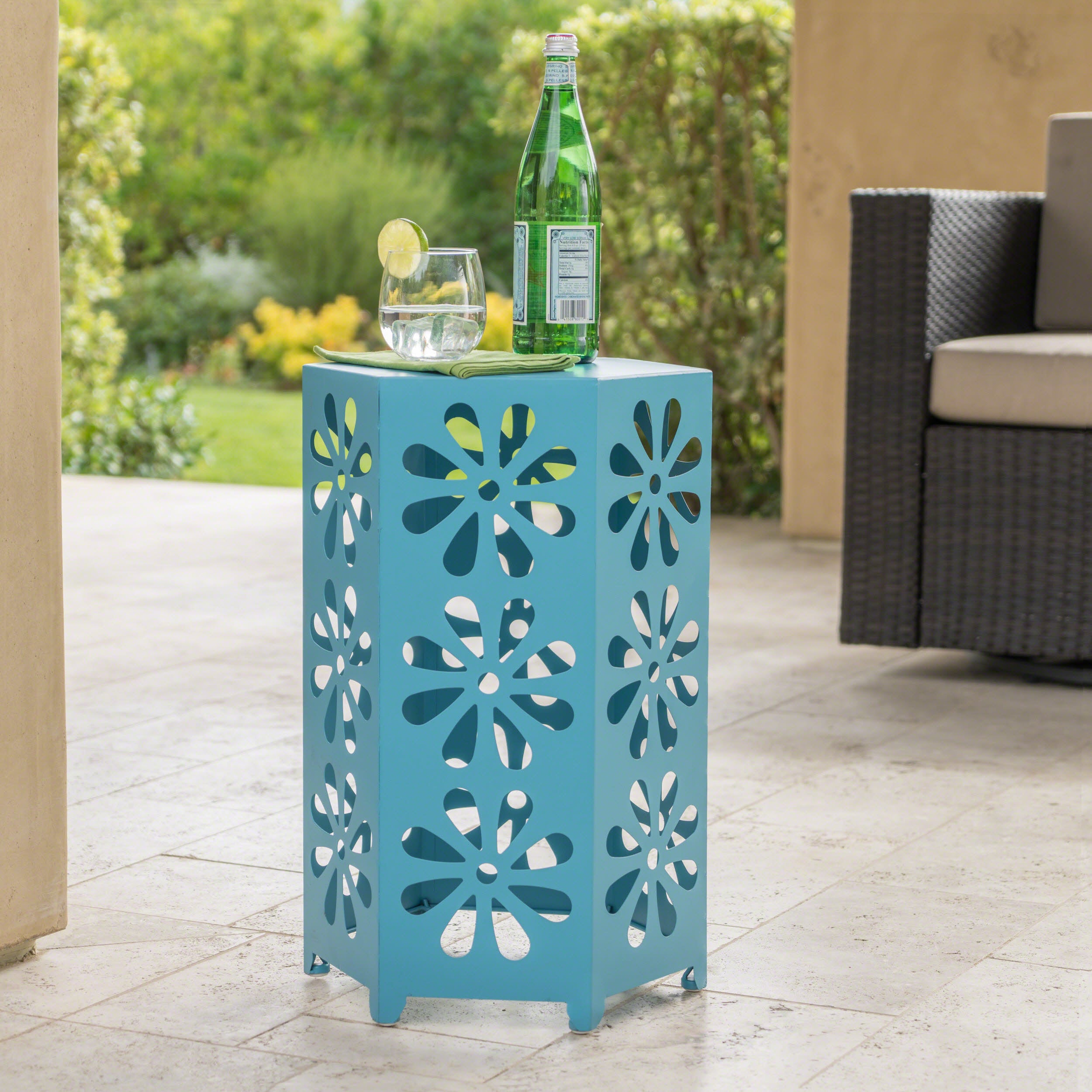 Danbury Outdoor 14 Inch Iron Floral Side Table