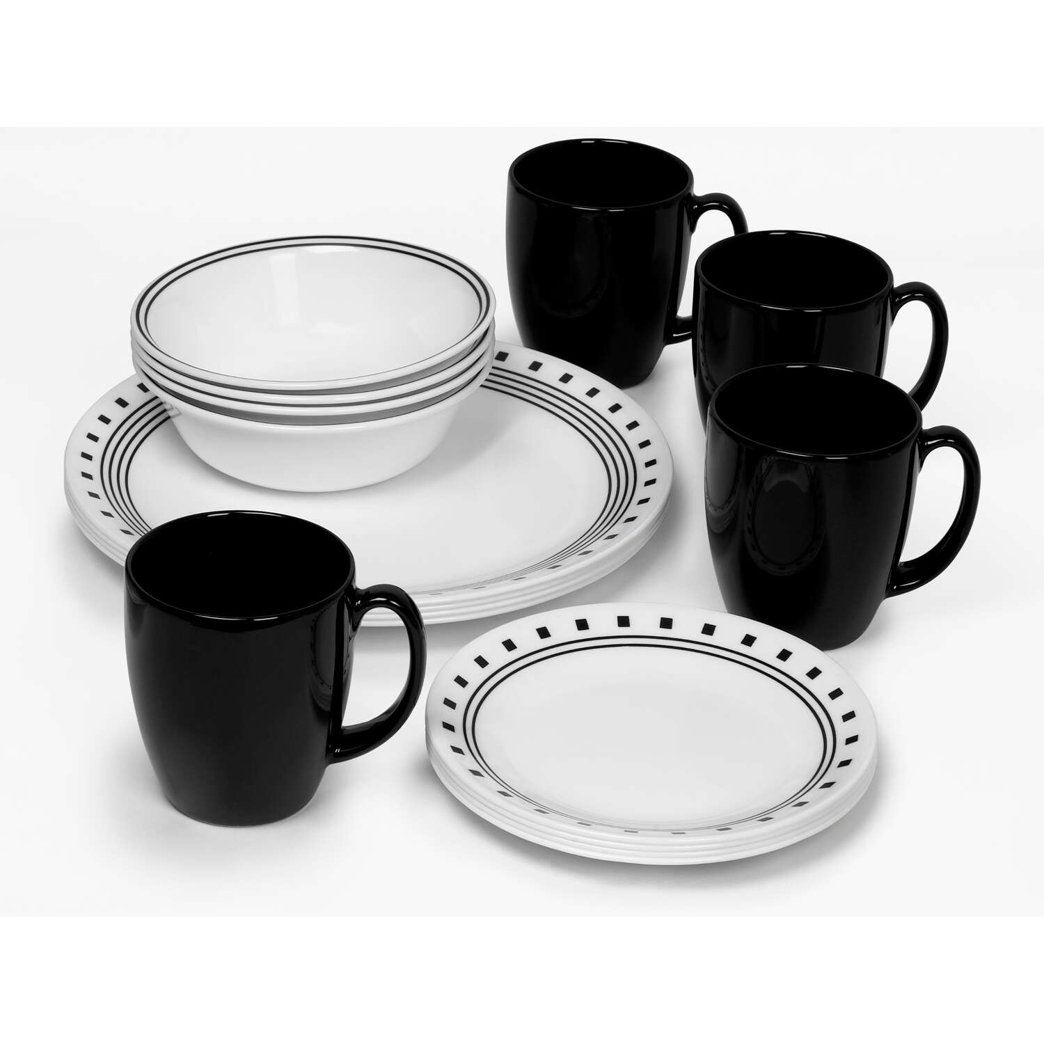 Corelle White Stoneware City Block Dinnerware Set 16 pc