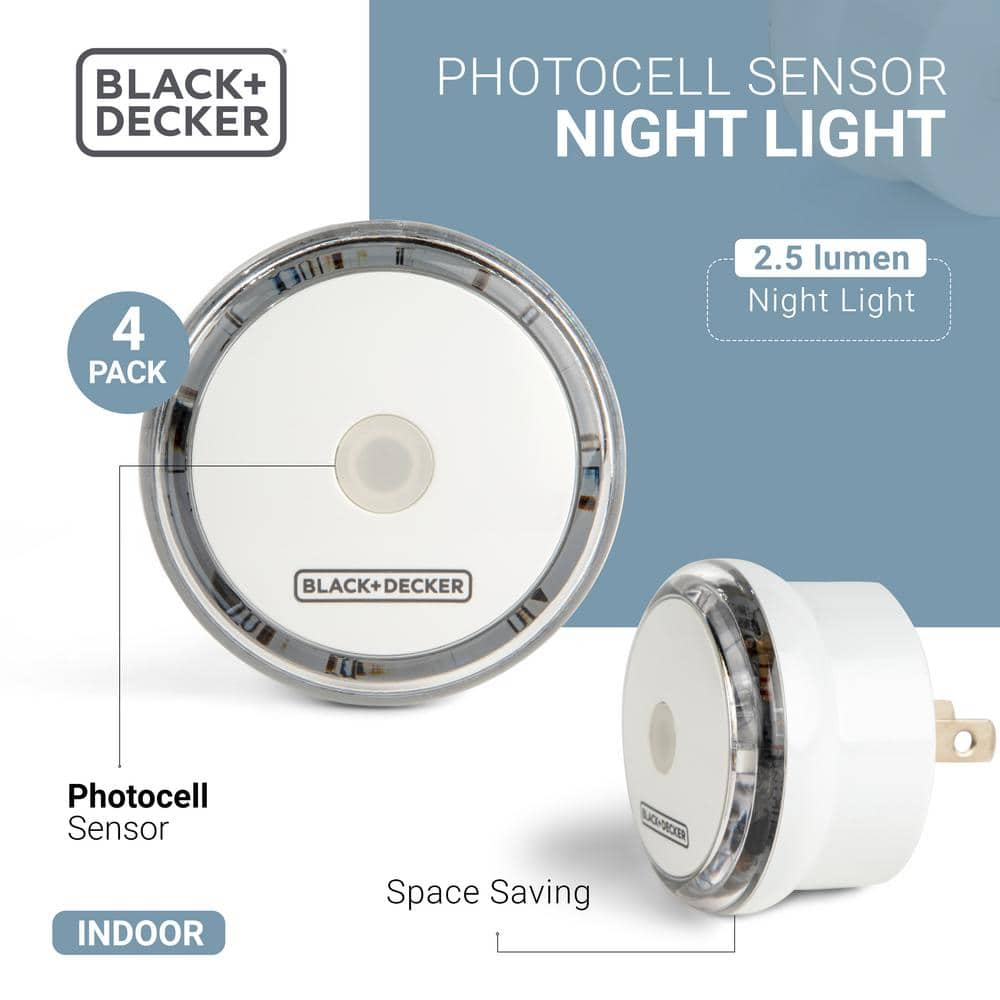 BLACK+DECKER LED Night Light Plug-In with Photocell Sensor, 2.5 Lumens (4-Pack) Outlet Room Lights BDXPA0070