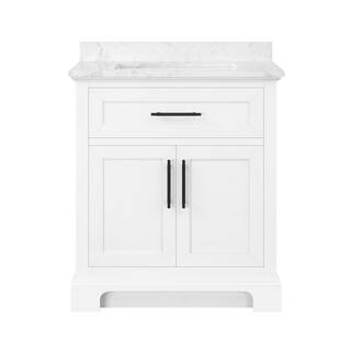 Home Decorators Collection Doveton 30 in. W x 19 in. D x 34.50 in. H Single Sink Bath Vanity in White with White Engineered Stone Composite Top Doveton 30CO-W